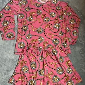 Fashion sleepwear Pink Patterned Women's, Teens Long sleeve Short Set
